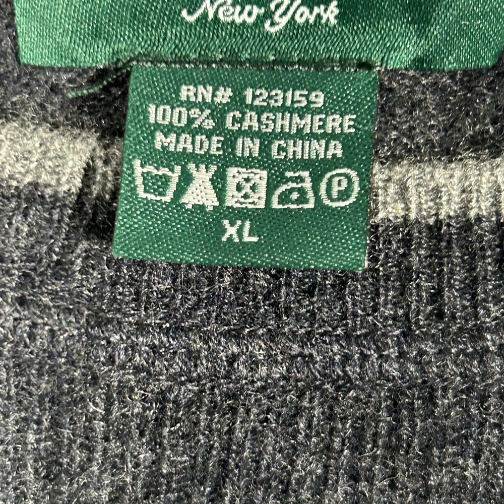 Hammacher Schlemmer Washable Cashmere Sweater Mens XL Navy Blue Preppy Crewneck - Picture 11 of 12